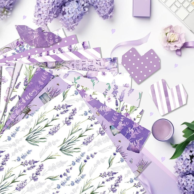Feivando 24 Sheets Lavender Scrapbook Paper 12'' × 12'' Double-Sided Purple Flower Butterfly Pattern Paper Floral Decorative Decoupage Cardstock for DIY Card Craft Making Scrapbook Supplies - Image 5